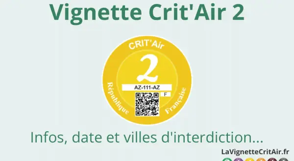 Vignette Crit'Air 2 pour un véhicule diesel. Elle indique la classification environnementale du véhicule.