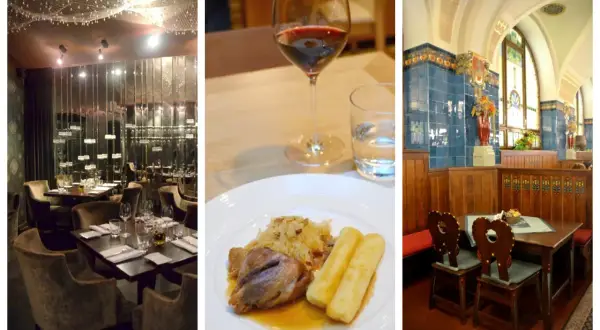 Ambiance élégante et plat traditionnel dans un bon restaurant à Prague.
