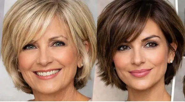 Due donne sorridono, una con capelli biondi e l'altra con capelli castani. Entrambe sfoggiano un taglio di capelli fresco e moderno.