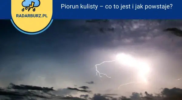 Jasne niebo rozświetla błyskawica, a nad nią chmury z symbolem burzy. Piorun kulisty – zagadka natury.