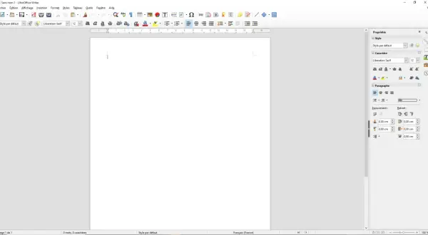 Interface de LibreOffice Writer, une application pour écrire un livre, avec des options de mise en forme de texte et de paragraphe visibles.