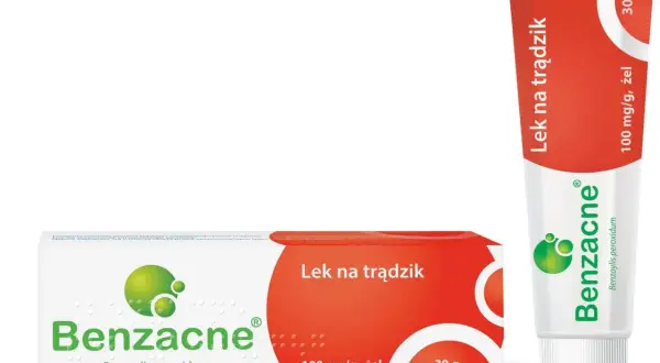 Opakowanie i tubka żelu na trądzik Benzacne. Wiele osób szuka benzacne opinie, by pozbyć się niedoskonałości.