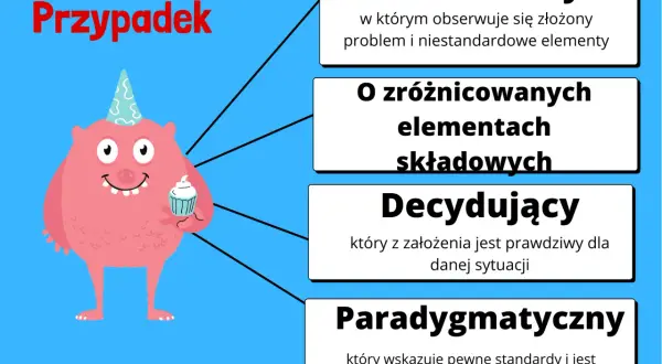 Różowy potworek z tortem i czapeczką świętuje wyjątkowy przypadek. Opisano cztery rodzaje: Ekstremalny, O zróżnicowanych elementach składowych, Decydujący, Paradygmatyczny.