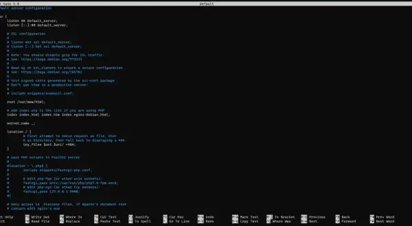 Configuration Nginx pour un site web, incluant les directives pour Laravel et le traitement PHP.