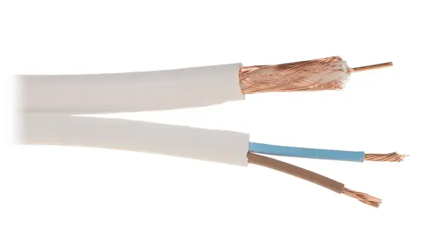 Kabel koncentryczny i dwa przewody zasilające, idealne do instalacji, gdy zastanawiasz się, jaki kabel do kamery zewnętrznej wybrać.