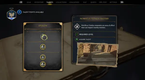 Hogwarts Legacy: Petrificus Totalus Mastery, zaklęcie ogłuszające wrogów w zasięgu. Poziom 22.