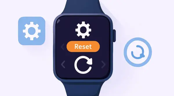 Icône de réinitialisation sur une montre connectée. Apprenez comment mettre ma montre smart watch en français.