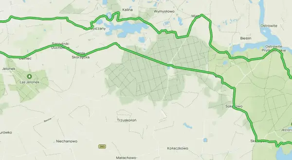 Niebieski szlak rowerowy okrąża Jezioro Czarne, prowadząc przez lasy i wsie, m.in. Gazno i Wymysłowo.