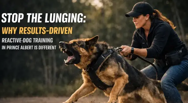 A trainer works with a German Shepherd, a reactive dog, demonstrating effective training techniques.