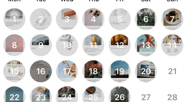 Kalendarz z wyróżnionymi relacjami na Instagramie. Nie widać, kto ogląda.