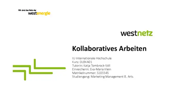 Titelblatt für "Kollaboratives Arbeiten" der IU Internationale Hochschule. Zeigt Logos und Studiendetails.