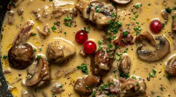 Krämig renskav med svamp och lingon. Ett klassiskt svenskt renskav recept som ser otroligt gott ut!