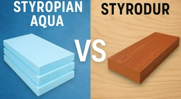 Styropian Aqua vs. styrodur. Porównanie materiałów izolacyjnych: niebieski styropian i brązowy styrodur.