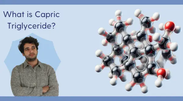 Mężczyzna zastanawia się nad strukturą cząsteczki, która może być caprylic/capric triglyceride.