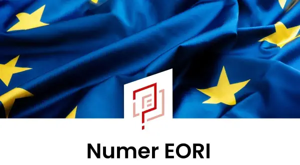 Flaga UE z logo i napisem "Numer EORI".