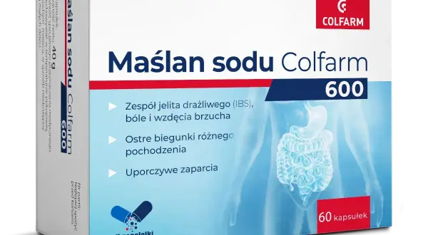 Maślan sodu Colfarm 600 – kapsułki na zespół jelita drażliwego, biegunki i zaparcia. Pomaga przywrócić równowagę jelit.