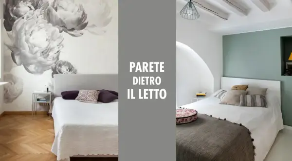 Idee per decorare parete camera da letto fai da te: carta da parati floreale e parete verde salvia.