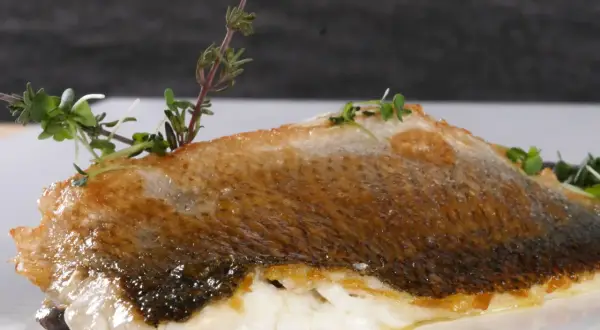 Perfekt gegrillter Wolfsbarsch mit knuspriger Haut und frischen Kräutern, ein Genuss für alle Sinne.