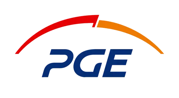 Logo PGE z łukami w kolorach czerwonym i pomarańczowym. Może symbolizować taryfę c12a.