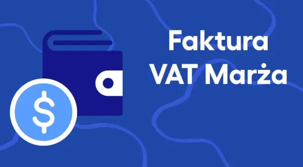 Portfel z monetą i napis "Faktura VAT Marża".