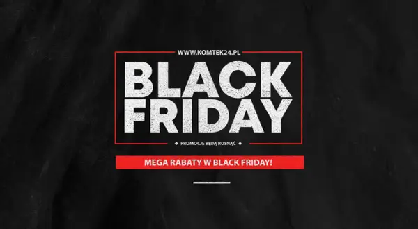 Grafika z napisem "BLACK FRIDAY" i hasłem "MEGA RABATY W BLACK FRIDAY!".