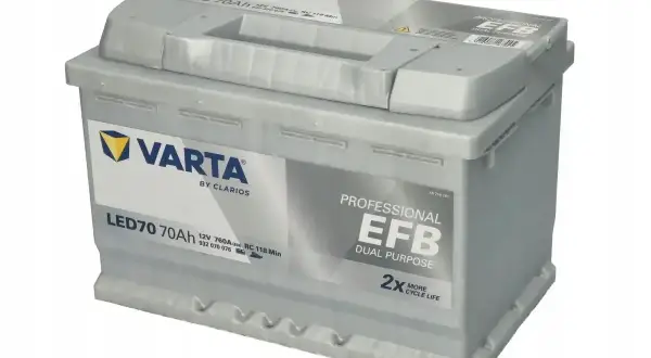 Akumulator Varta LED70 70Ah EFB Professional, z podwyższoną pojemnością akumulatora i dwukrotnie dłuższą żywotnością cykliczną.
