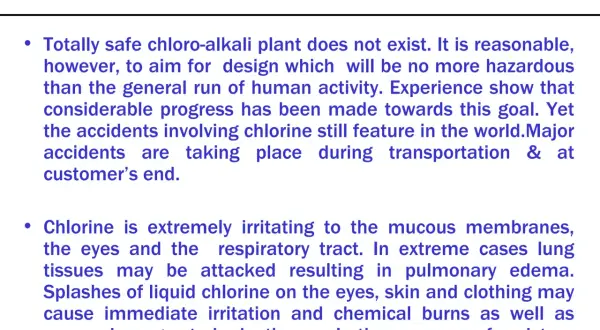 Texte sur l'intoxication au chlore : les accidents impliquant le chlore sont fréquents, causant des brûlures et des dommages aux tissus. Le traitement est essentiel.
