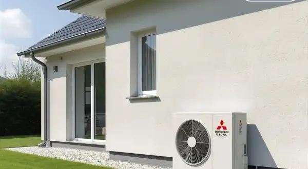 Unidad exterior de aerotermia Mitsubishi Electric, ideal para la potencia aerotermia para 100 metros cuadrados.