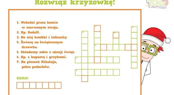 Rozwiąż świąteczne krzyżówki! Wesoła zabawa z Mikołajem i podpowiedziami do hasła.