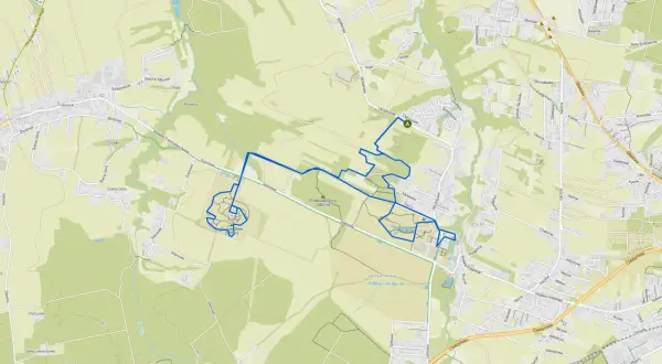 Mapa szlaków pieszych i rowerowych w okolicach Rudy Śląskiej. Widoczne tereny zielone, lasy, drogi i zabudowania. Ruda Śląska atrakcje turystyczne.