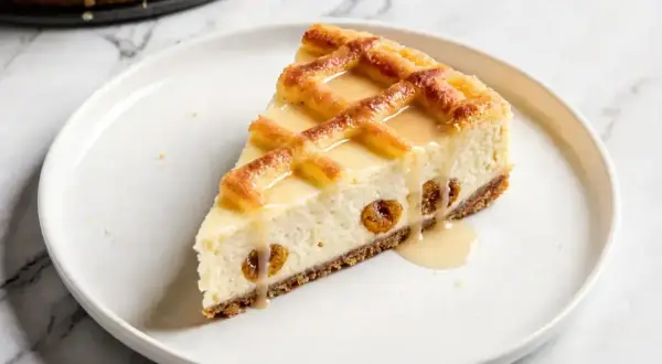 Pyszny sernik z kratką i polewą, idealny na deser. Choć sernik kcal może być wysoki, warto czasem sobie pozwolić na taką przyjemność.