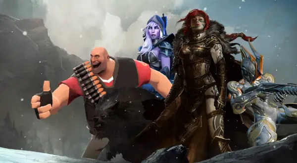 Postacie z gier, w tym Heavy z TF2, wojowniczka i cybernetyczny łowca, zapraszają do świata dobre darmowe gry.