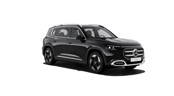 Czarny Mercedes GLB na czarnym tle. Sprawdź jego wymiary i możliwości.
