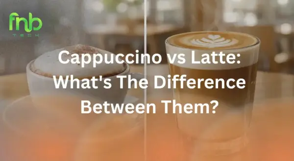 Cappuccino e caffè latte: due bevande, una differenza. Immagine mostra un cappuccino e un latte macchiato, con testo che chiede "What's The Difference Between Them?".