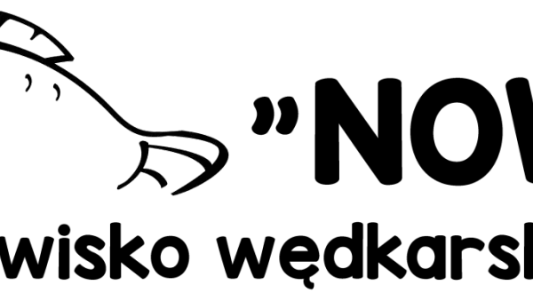 Logo łowiska wędkarskiego "Nowa". Stylizowana ryba obok nazwy.