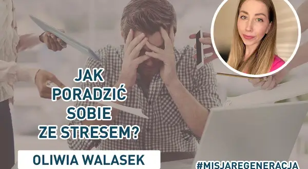 Oliwia Walasek podpowiada, jak sobie radzić ze stresem w pracy. Mężczyzna przytłoczony obowiązkami, otoczony dokumentami i telefonami.