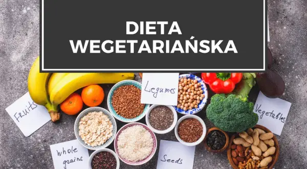 Naczynia z produktami roślinnymi: owoce, warzywa, nasiona, rośliny strączkowe i zboża.