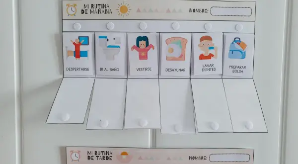 Fichas para niños de 4 años: "Mi Rutina de Mañana" con imágenes para despertar, ir al baño, vestirse, desayunar, lavarse los dientes y preparar la bolsa.