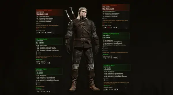 Geralt w zbroi "Coś Więcej" - najlepsza zbroja w Wiedźminie 3, z mieczami i statystykami.