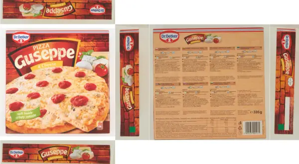 Pizza Giuseppe 4 Cheese, gotowa do pieczenia, z chrupiącym spodem i miękkim wnętrzem.