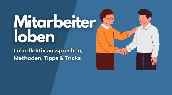 Mitarbeiter loben: Ein Mann legt seinem Kollegen anerkennend die Hand auf die Schulter und schüttelt ihm die Hand.