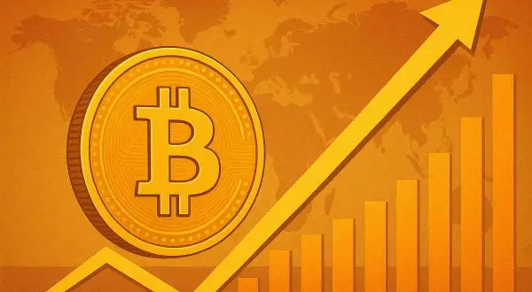 Złoty symbol Bitcoina i rosnący wykres. Zastanawiasz się, ile pieniędzy zainwestować w bitcoin?