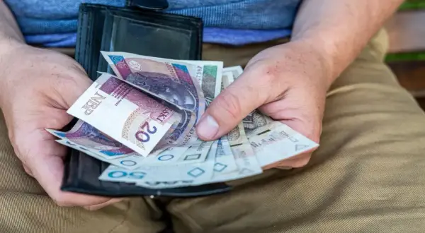 Ręce trzymają portfel z polskimi banknotami. Czy to dodatek pielęgnacyjny, czy zasiłek pielęgnacyjny?
