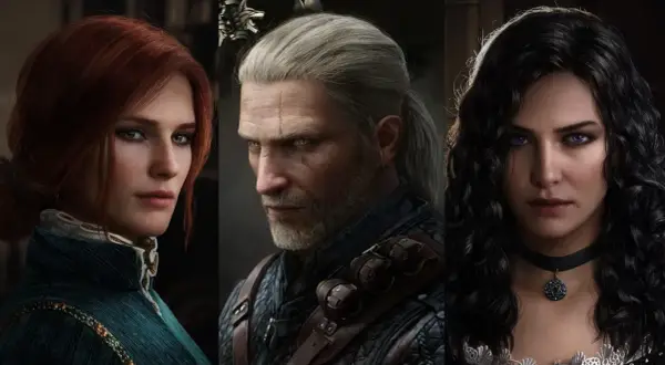 Triss i Yen, dwie czarodziejki, obok wiedźmina.