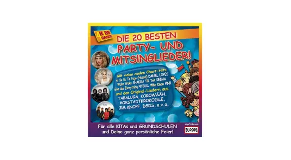 Die CD "Die 20 besten Party- und Mitsinglieder!" mit Hits von Shakira, Pink und vielen mehr. Perfekt für Kinderfeste!