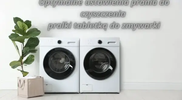 Dwie białe pralki i roślina w doniczce. Dowiedz się, jak wyczyścić pralkę tabletką do zmywarki, by była jak nowa.