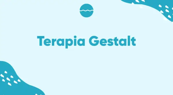 Terapia Gestalt: odkryj siebie na nowo. Grafika z falą i turkusowymi kształtami.
