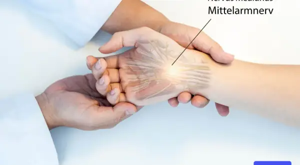Ärzte prüfen das Hoffmann-Tinel-Zeichen am Handgelenk, um den Nervus medianus (Mittelarmnerv) zu untersuchen.