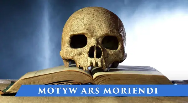 Czaszka na otwartej księdze symbolizuje motyw ars bene moriendi – sztukę dobrego umierania.