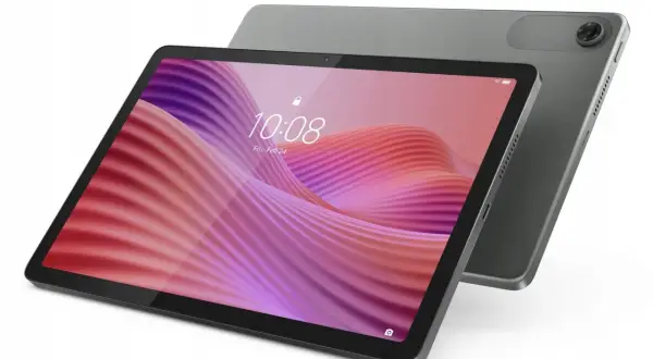 Szary tablet Lenovo z kolorową tapetą na ekranie. Znajdź instrukcję po polsku dla swojego urządzenia.